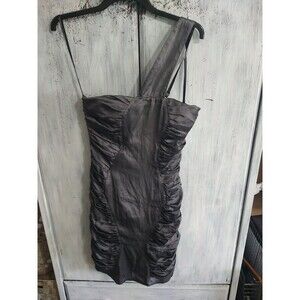 Bebe Silk Ruched One Strap Mini Dress Sm Gray City Sexy Party